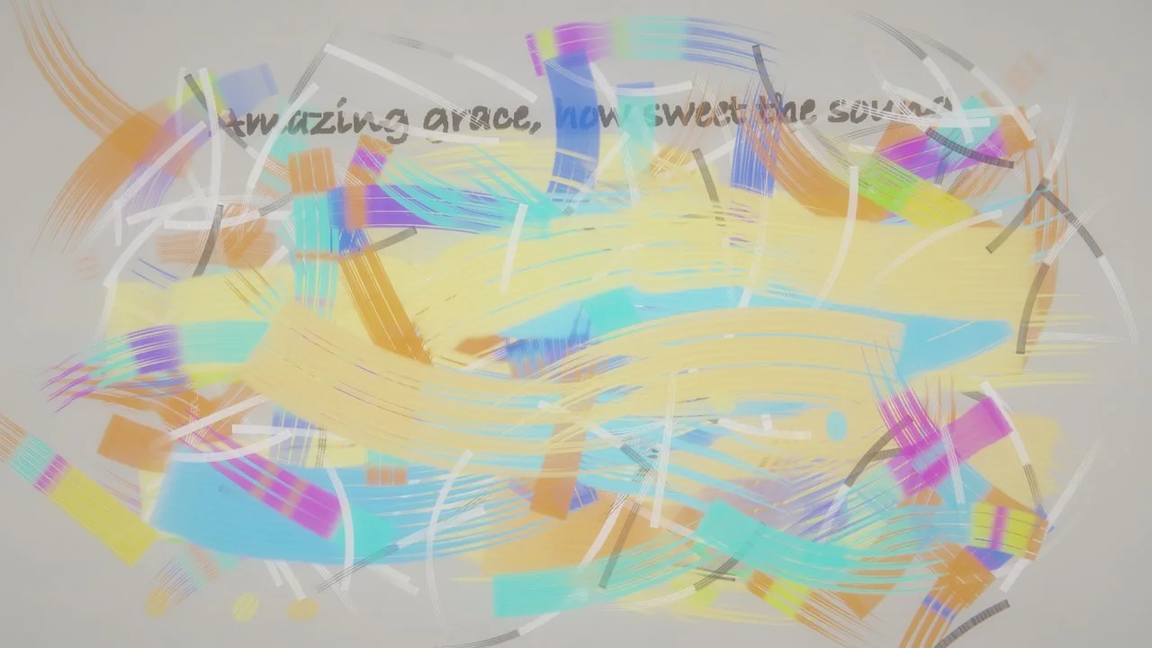 A canvas of brush strokes with the line Amazing grace, how sweet the sound painted across it